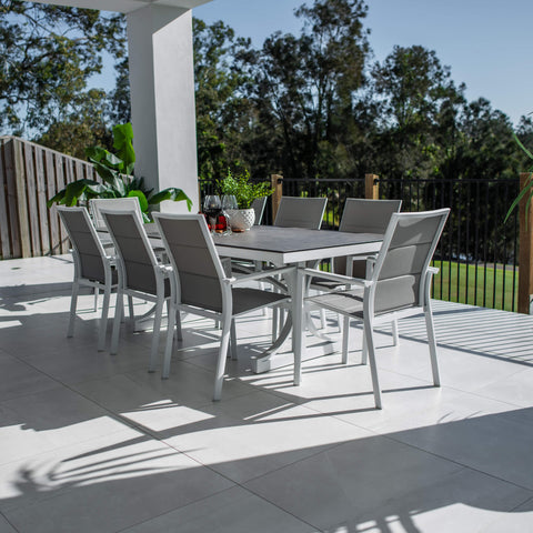 Margot Chester Moon - 9pce (215x100) - White/Grey Outdoor Dining Set