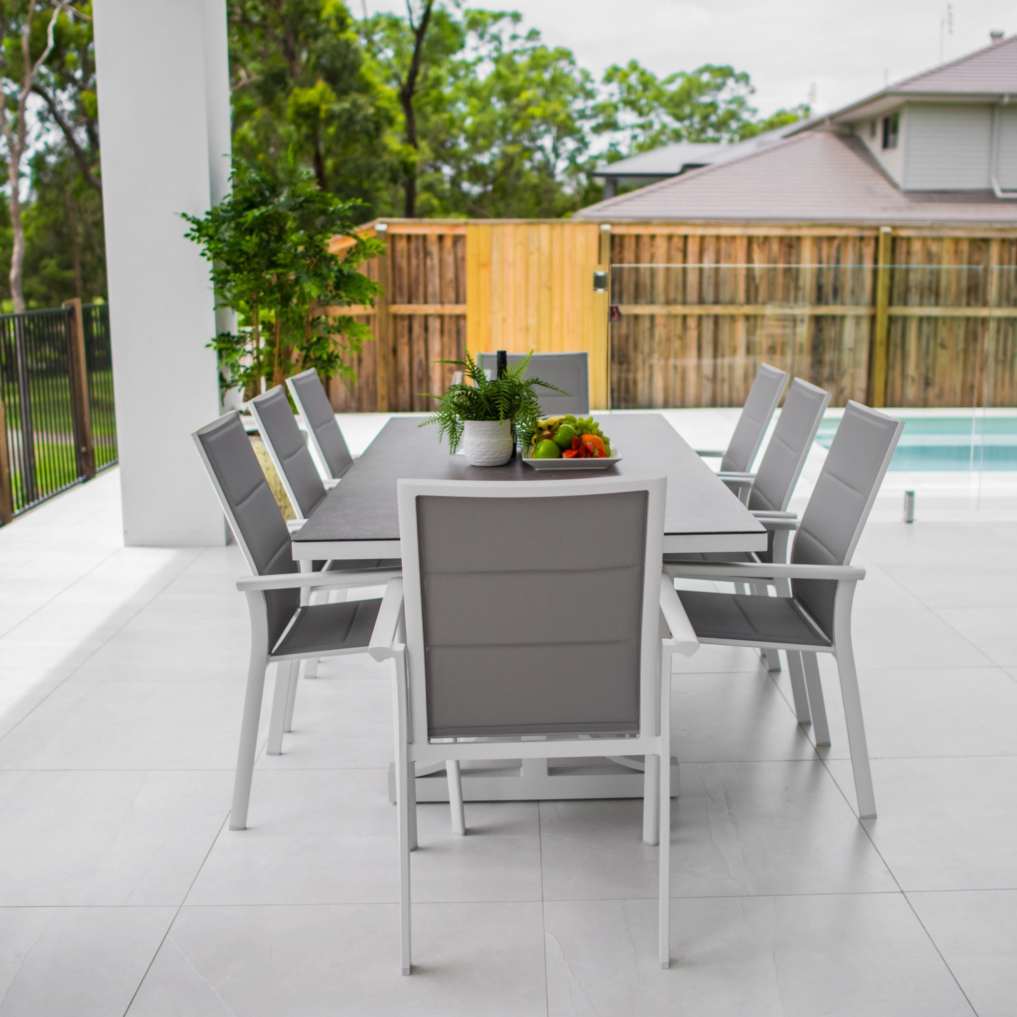 best-outdoor-furniture-Margot - Chester Moon - 9pce Outdoor Dining Set (215cm) Grey Top on White Frame