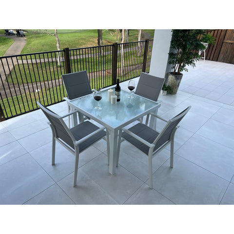 Margot - Hudson - 5pce Outdoor dining Set (90cm) White/Grey