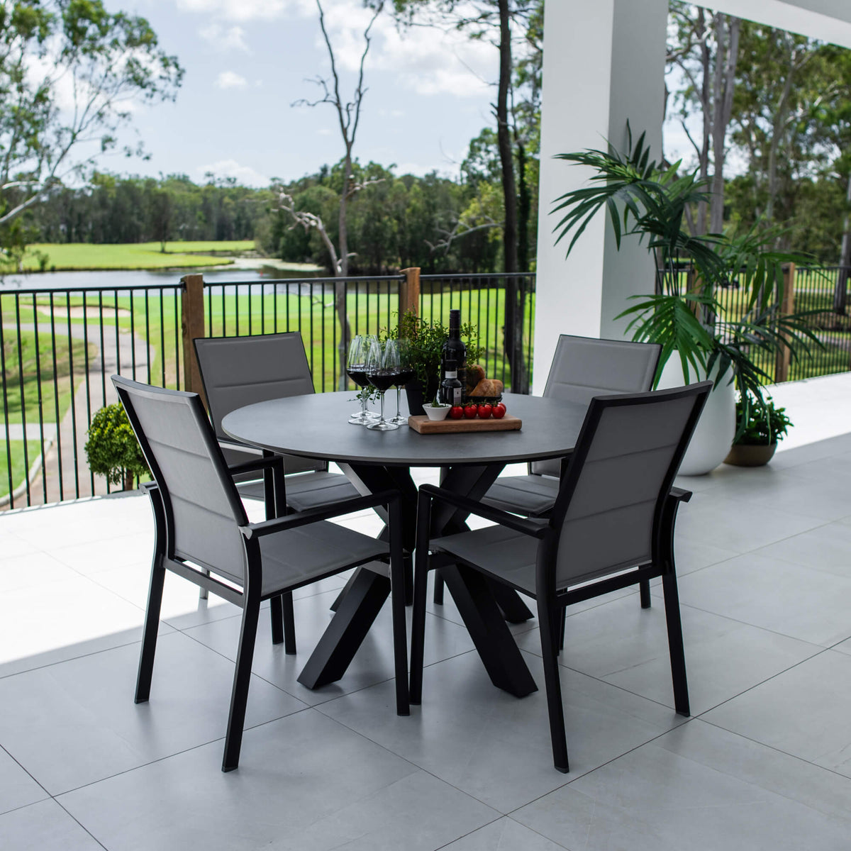 best-outdoor-furniture-Margot Malibu Round - 5pce (120x120) - Outdoor Dining Set #color_BLACK