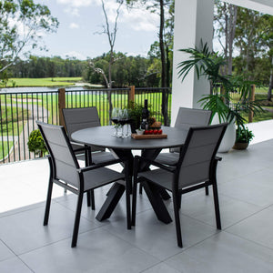 best-outdoor-furniture-Margot Malibu Round - 5pce (120x120) - Outdoor Dining Set #color_BLACK