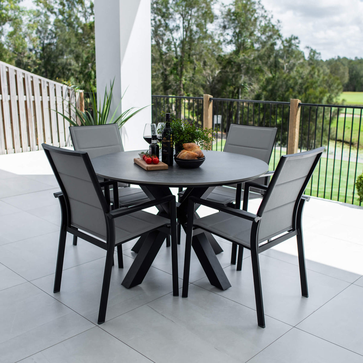 best-outdoor-furniture-Margot Malibu Round - 5pce (120x120) - Outdoor Dining Set #color_BLACK