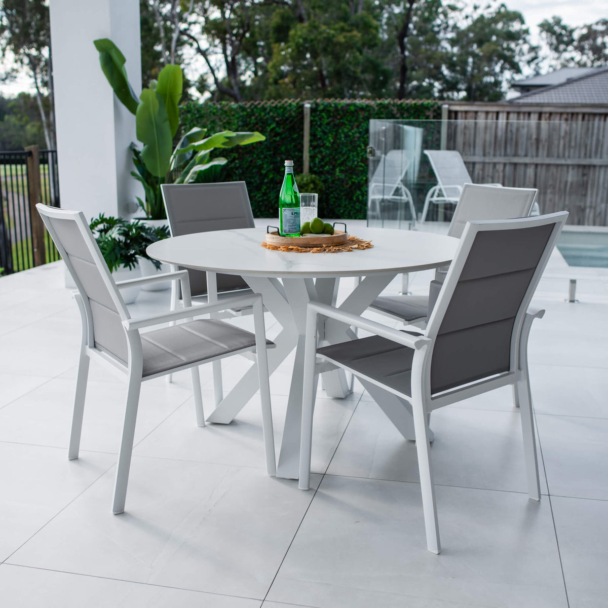 best-outdoor-furniture-Margot Malibu Round - 5pce (120x120) - Outdoor Dining Set #color_WHITE