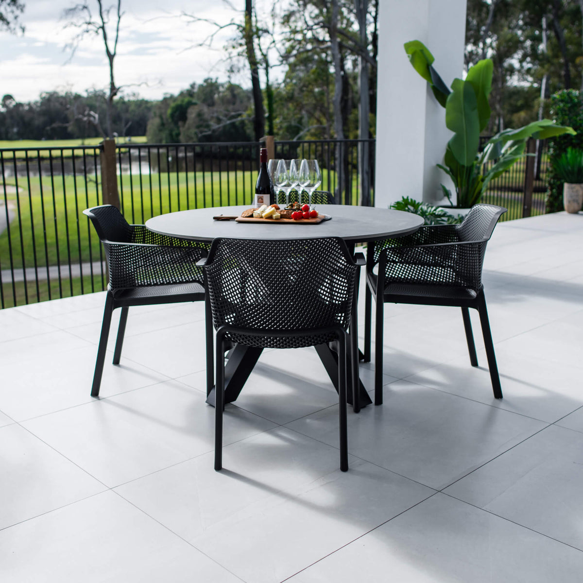 best-outdoor-furniture-Nero Malibu Round - 5pce (120x120) - Outdoor Dining Set #color_BLACK