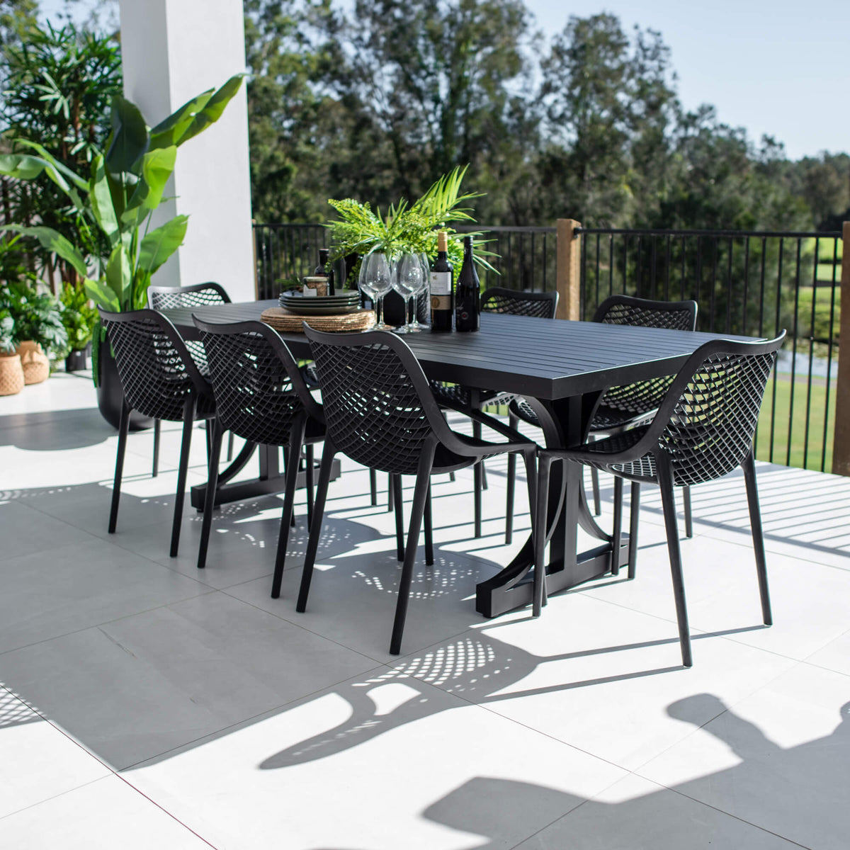 Roma - Bergen Moon Slat - 9pce Outdoor Dining Set (220x100cm)