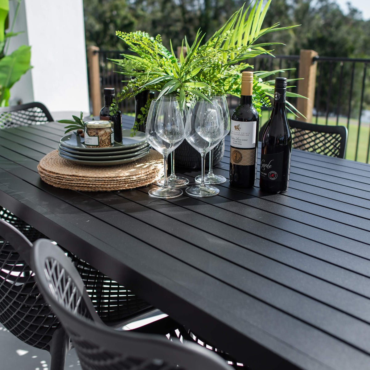 best-outdoor-furniture-Roma - Bergen Moon Slat - 9pce Outdoor Dining Set (220x100cm) #color_BLACK