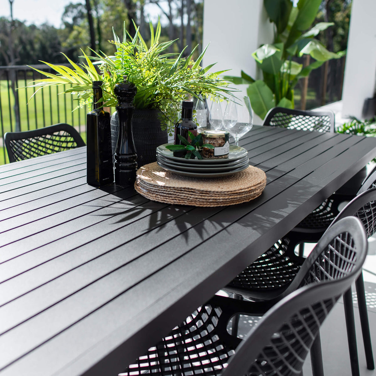 best-outdoor-furniture-Roma - Bergen Moon Slat - 9pce Outdoor Dining Set (220x100cm) #color_BLACK