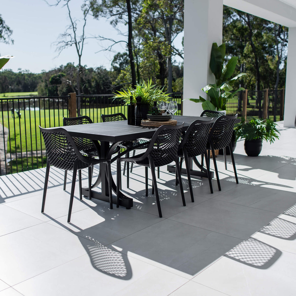 Roma - Bergen Moon Slat - 9pce Outdoor Dining Set (220x100cm)