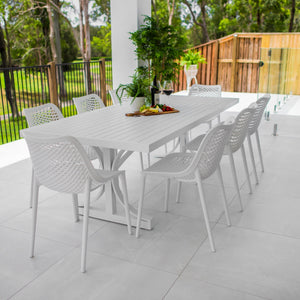 best-outdoor-furniture-Roma - Bergen Moon Slat - 9pce Outdoor Dining Set (220x100cm)