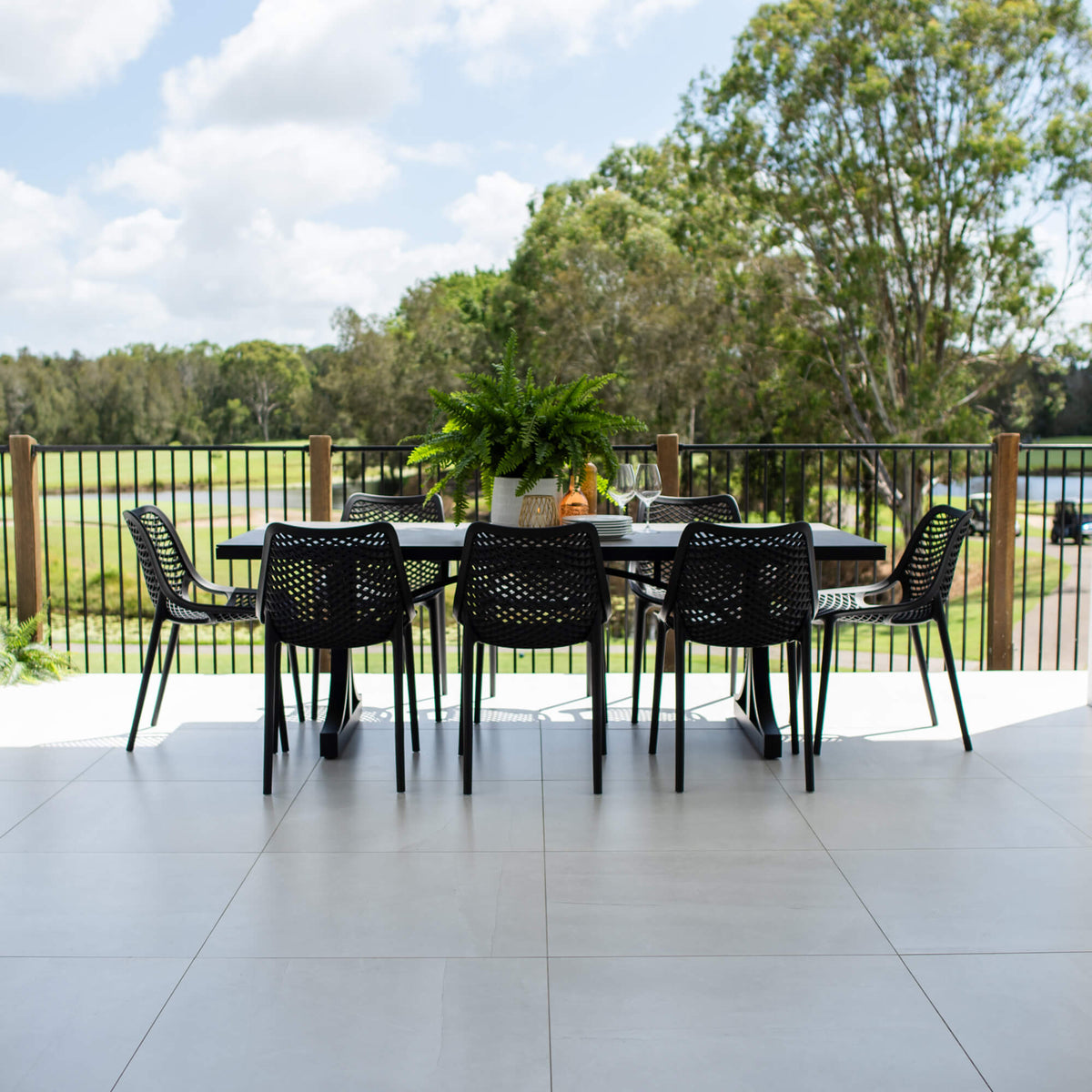 Roma - Chester Moon - 9pce Outdoor Dining Set (215cm) Grey Top on White Frame
