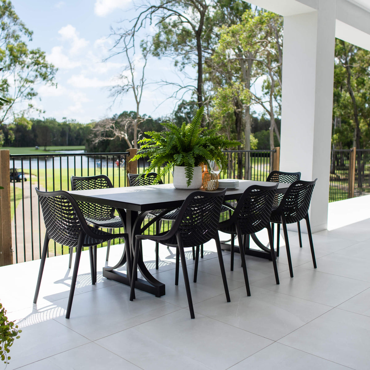 Roma - Chester Moon - 9pce Outdoor Dining Set (215cm) Grey Top on White Frame