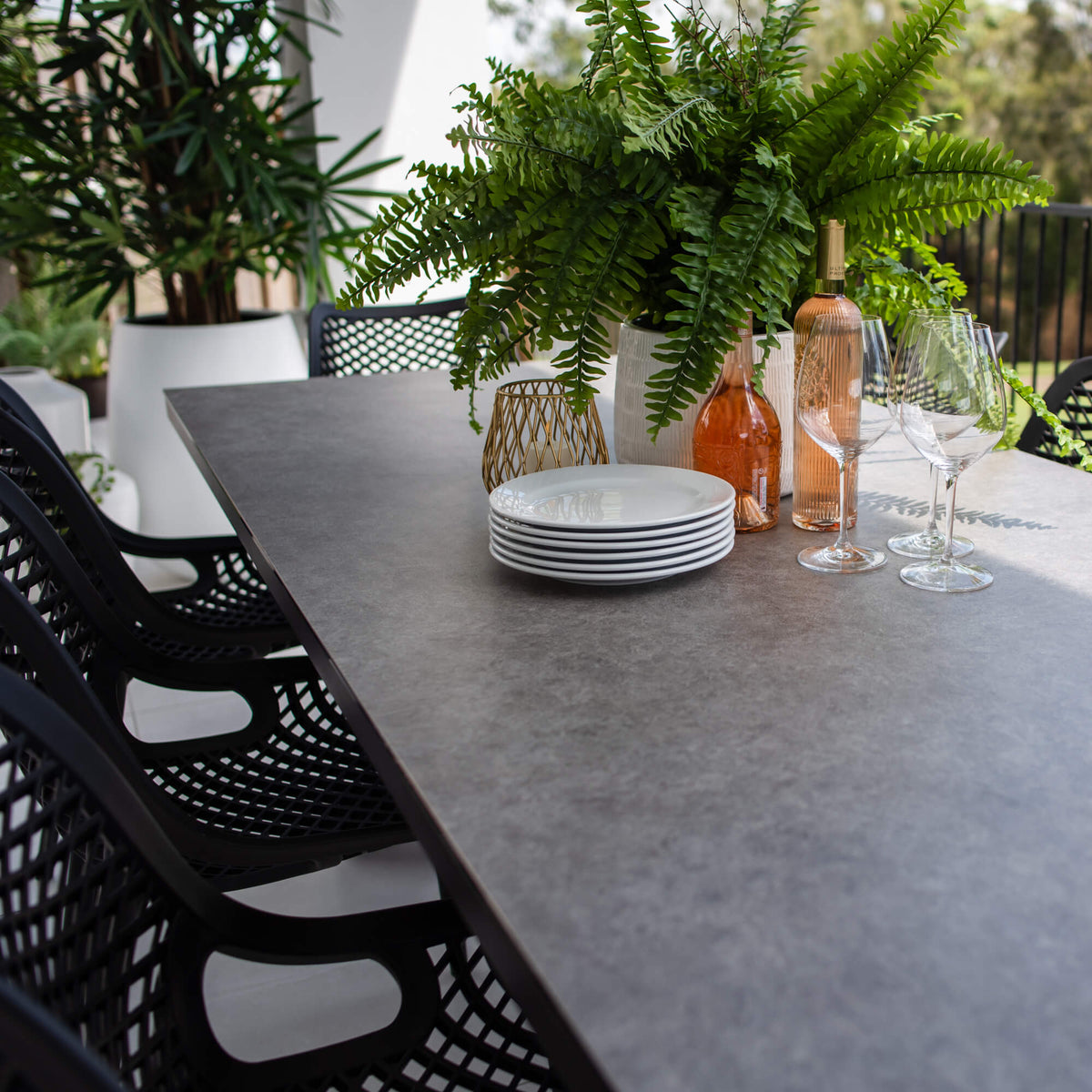 Roma - Chester Moon - 9pce Outdoor Dining Set (215cm) Grey Top on White Frame