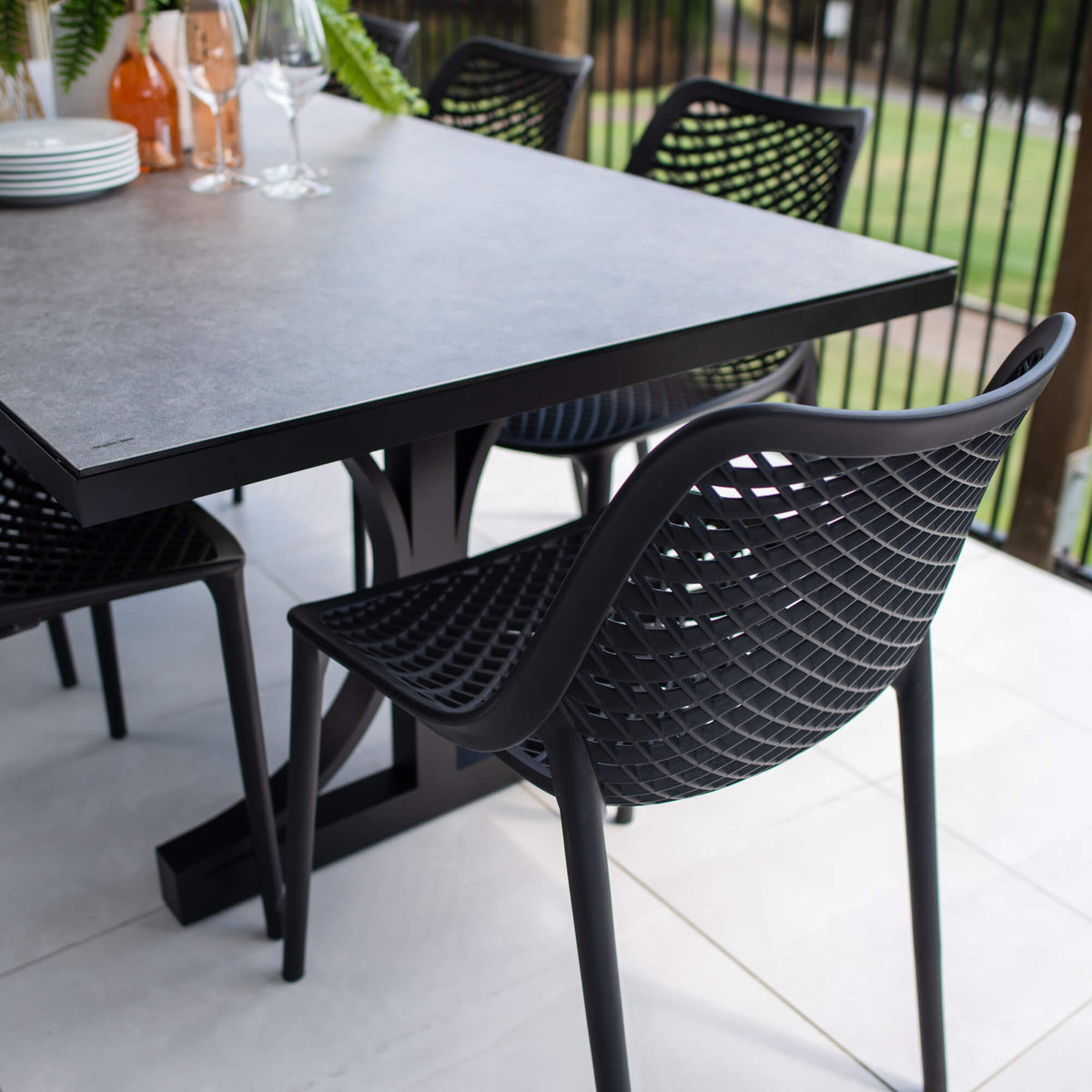Roma - Chester Moon - 9pce Outdoor Dining Set (215cm) Grey Top on White Frame