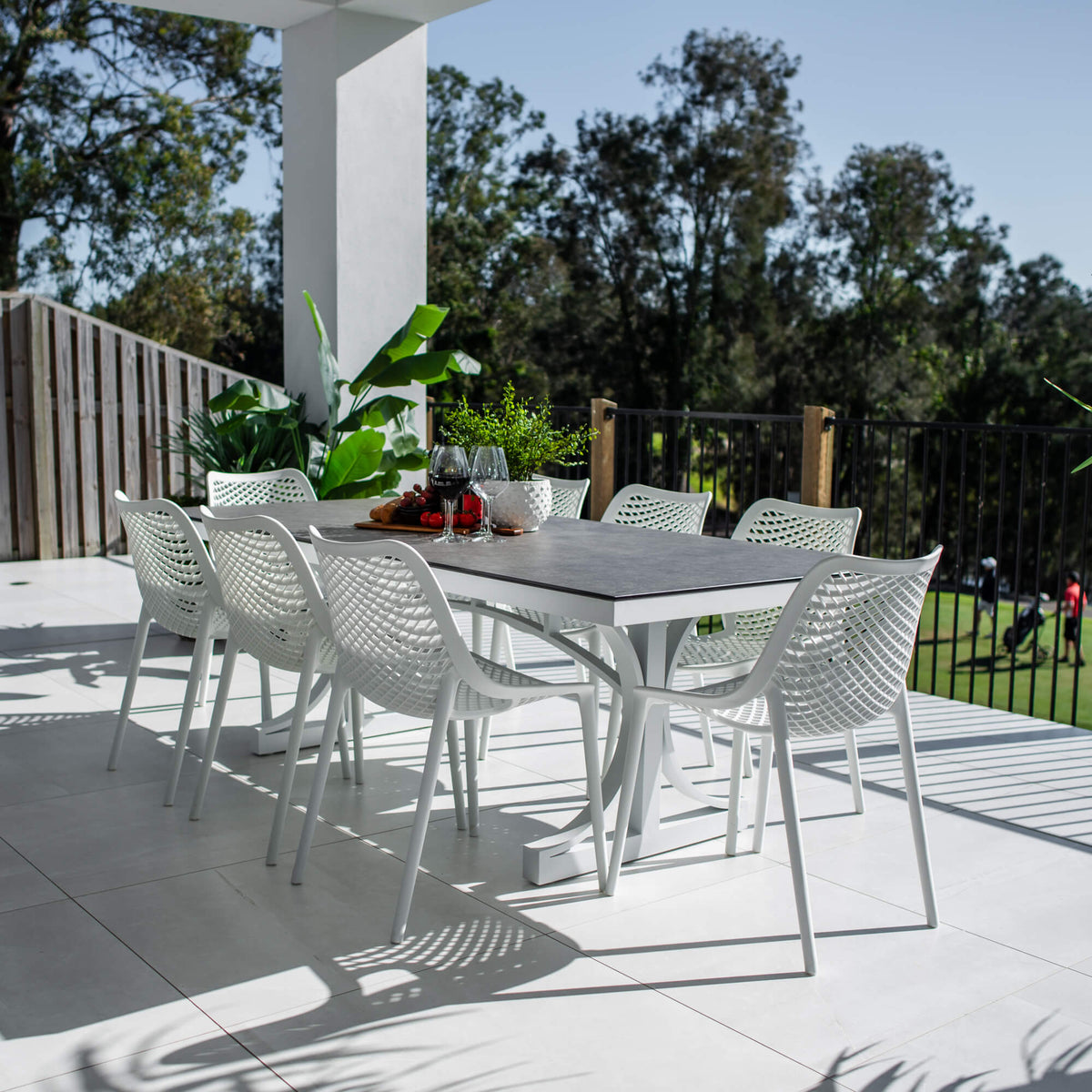 best-outdoor-furniture-Roma - Chester Moon - 9pce Outdoor Dining Set (215cm) Grey Top on White Frame #color_WHITE