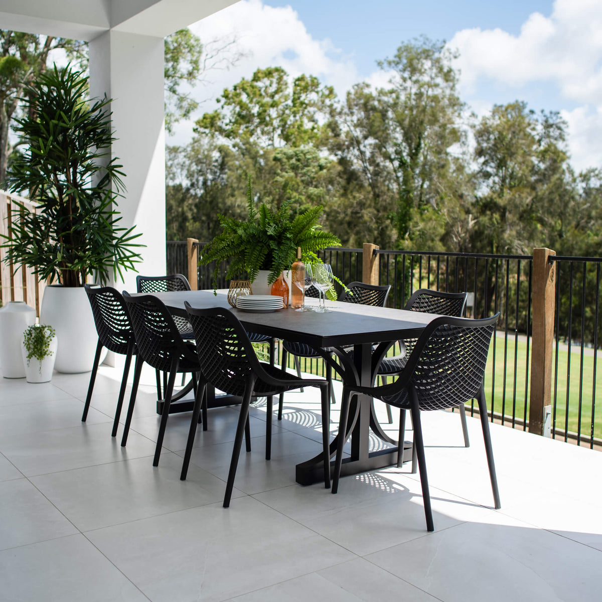 Roma - Chester Moon - 9pce Outdoor Dining Set (215cm) Grey Top on White Frame