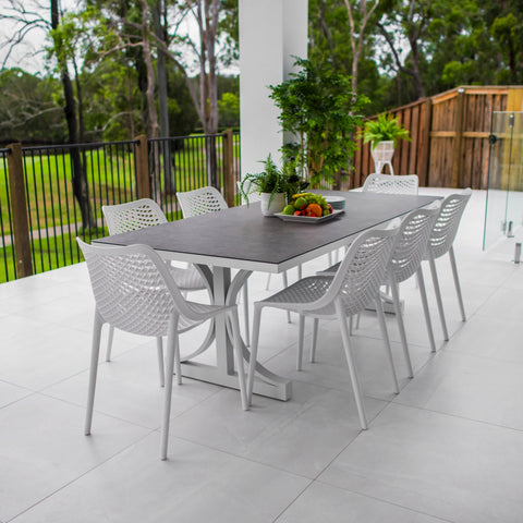 Roma - Chester Moon - 9pce Outdoor Dining Set (215cm) Grey Top on White Frame