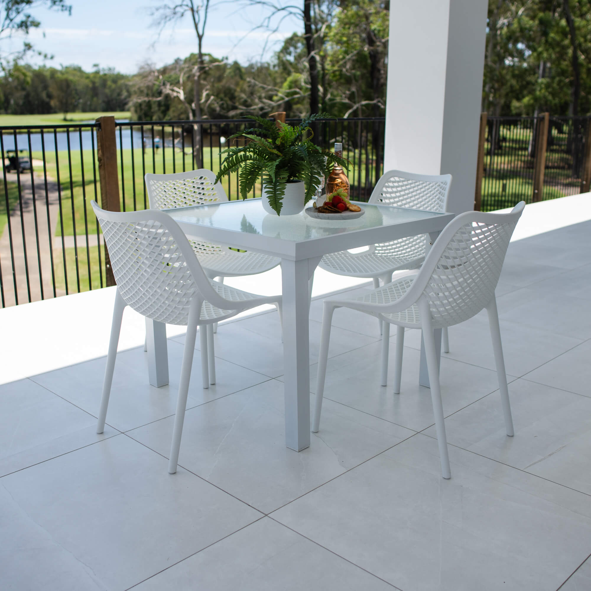 Roma Hudson 5pce (90x90) White Outdoor Dining Set OFO
