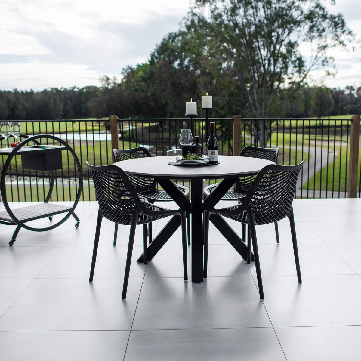 best-outdoor-furniture-Roma Malibu Round - 5pce (120x120) - Outdoor Dining Set #color_BLACK