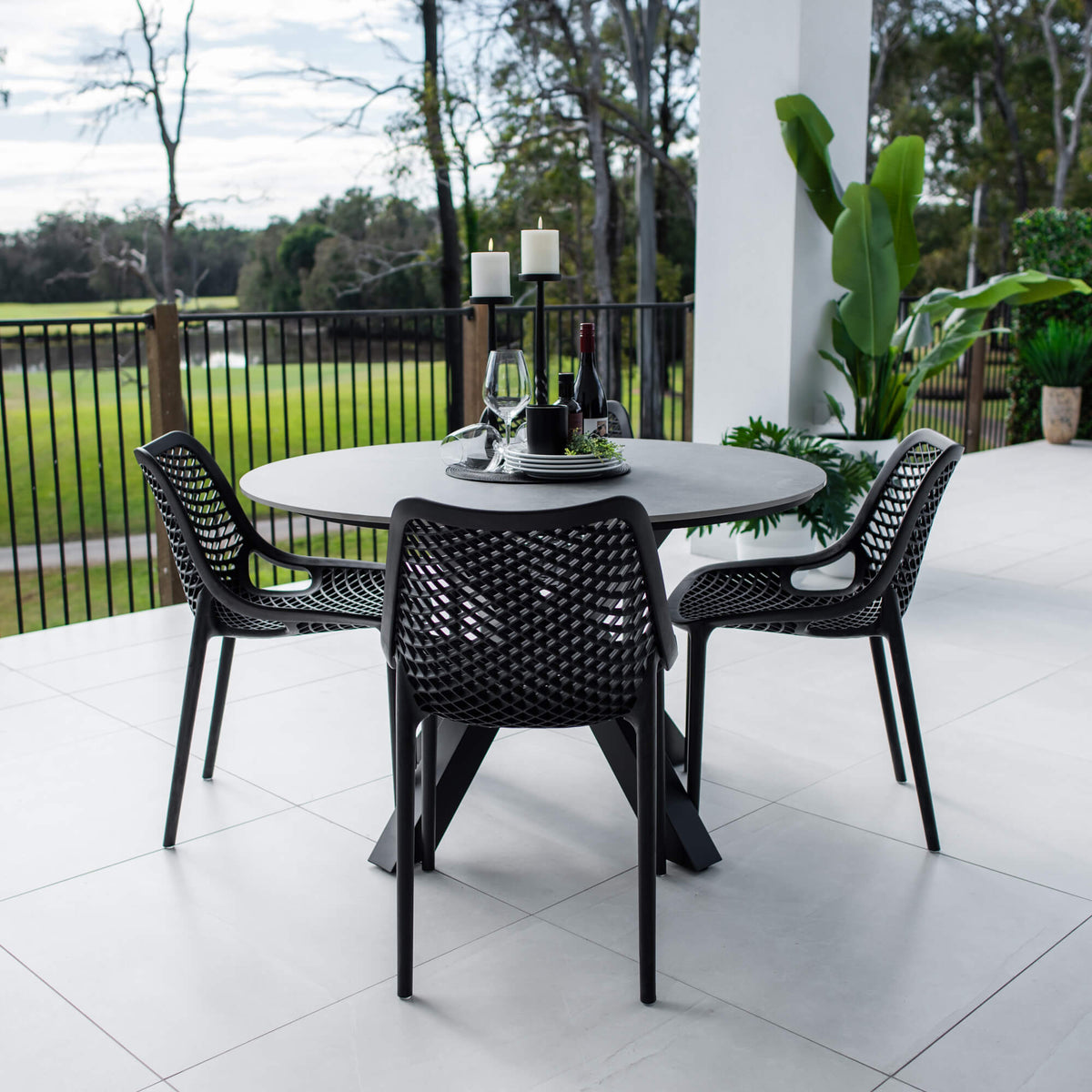 best-outdoor-furniture-Roma Malibu Round - 5pce (120x120) - Outdoor Dining Set #color_BLACK