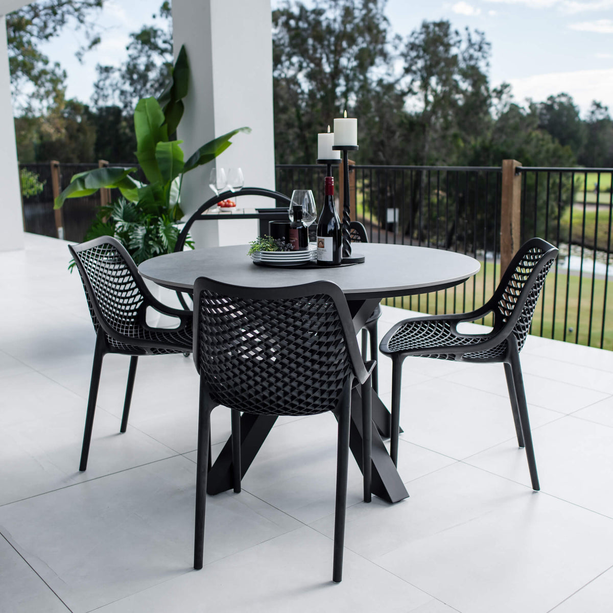 best-outdoor-furniture-Roma Malibu Round - 5pce (120x120) - Outdoor Dining Set #color_BLACK