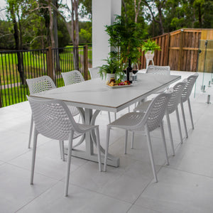 best-outdoor-furniture-Roma - Sinter Coastmoon - 9pce Outdoor Dining Set (215cm) WhiteTop on White Frame