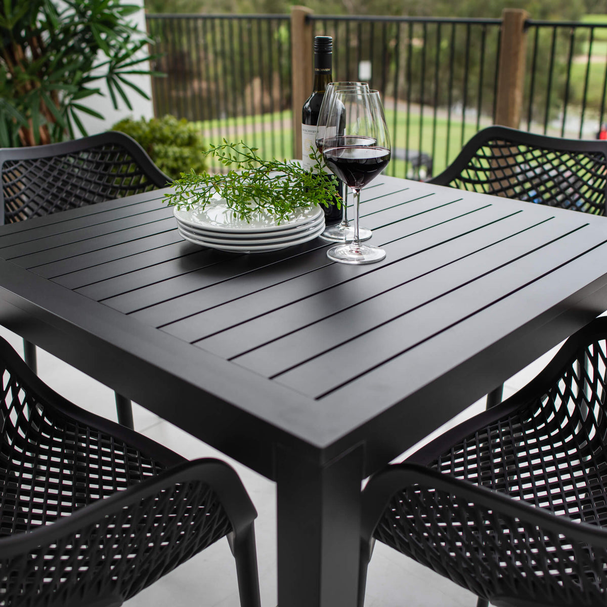 best-outdoor-furniture-Roma XL - Alum Slat - 5pce Outdoor Dining Set (90cm) #color_BLACK