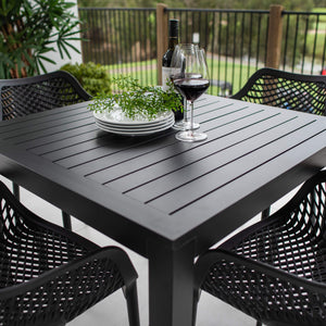 best-outdoor-furniture-Roma XL - Alum Slat - 5pce Outdoor Dining Set (90cm) #color_BLACK
