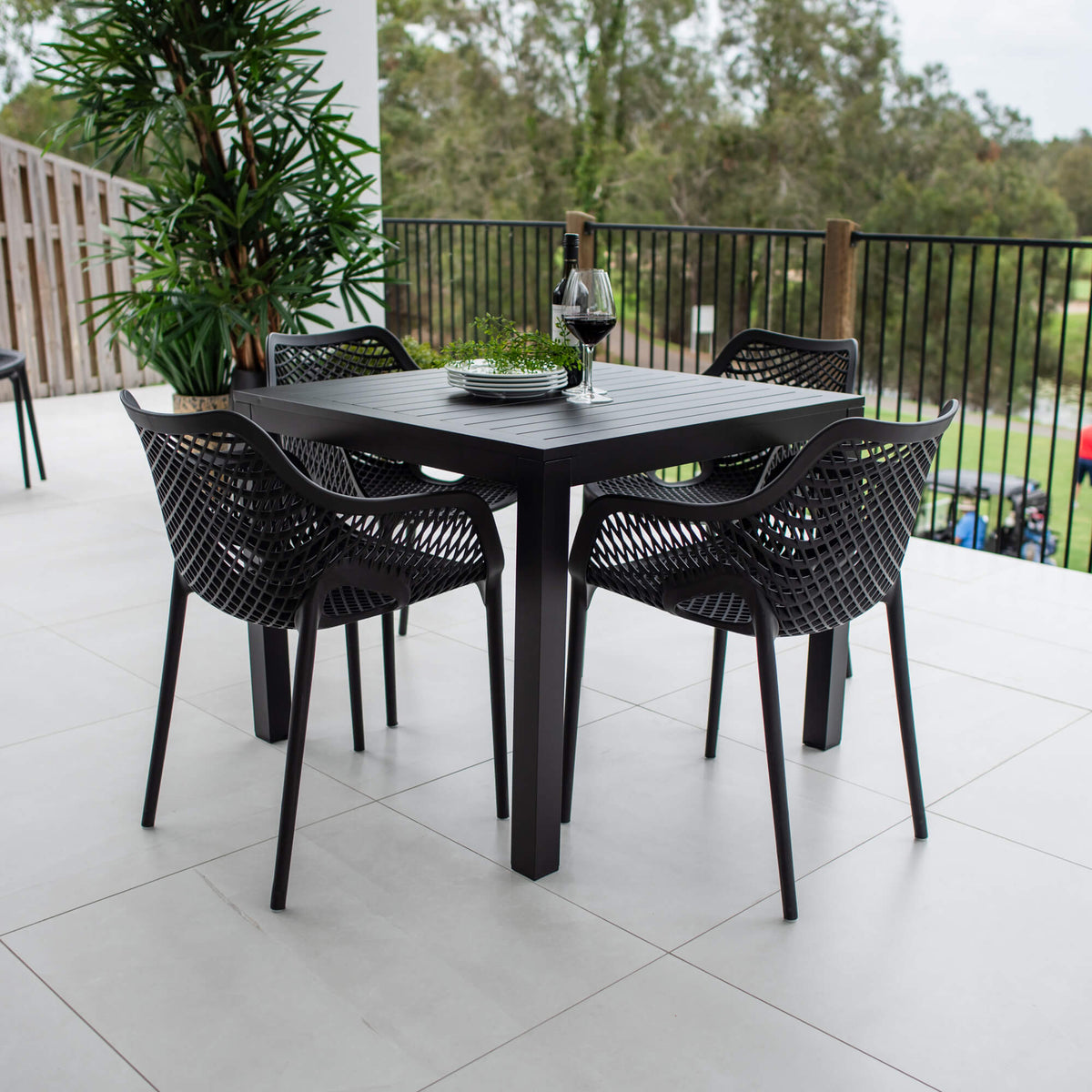 best-outdoor-furniture-Roma XL - Alum Slat - 5pce Outdoor Dining Set (90cm) #color_BLACK