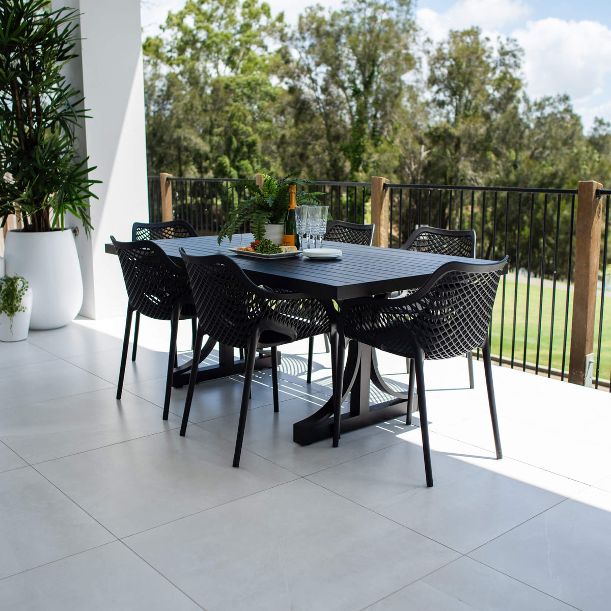 Roma XL - Bergen Moon Slat - 7pce Outdoor Dining Set (180cm)