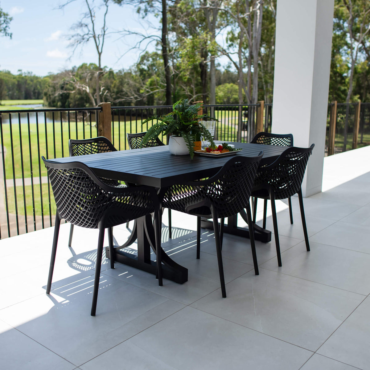 Roma XL - Bergen Moon Slat - 7pce Outdoor Dining Set (180cm)