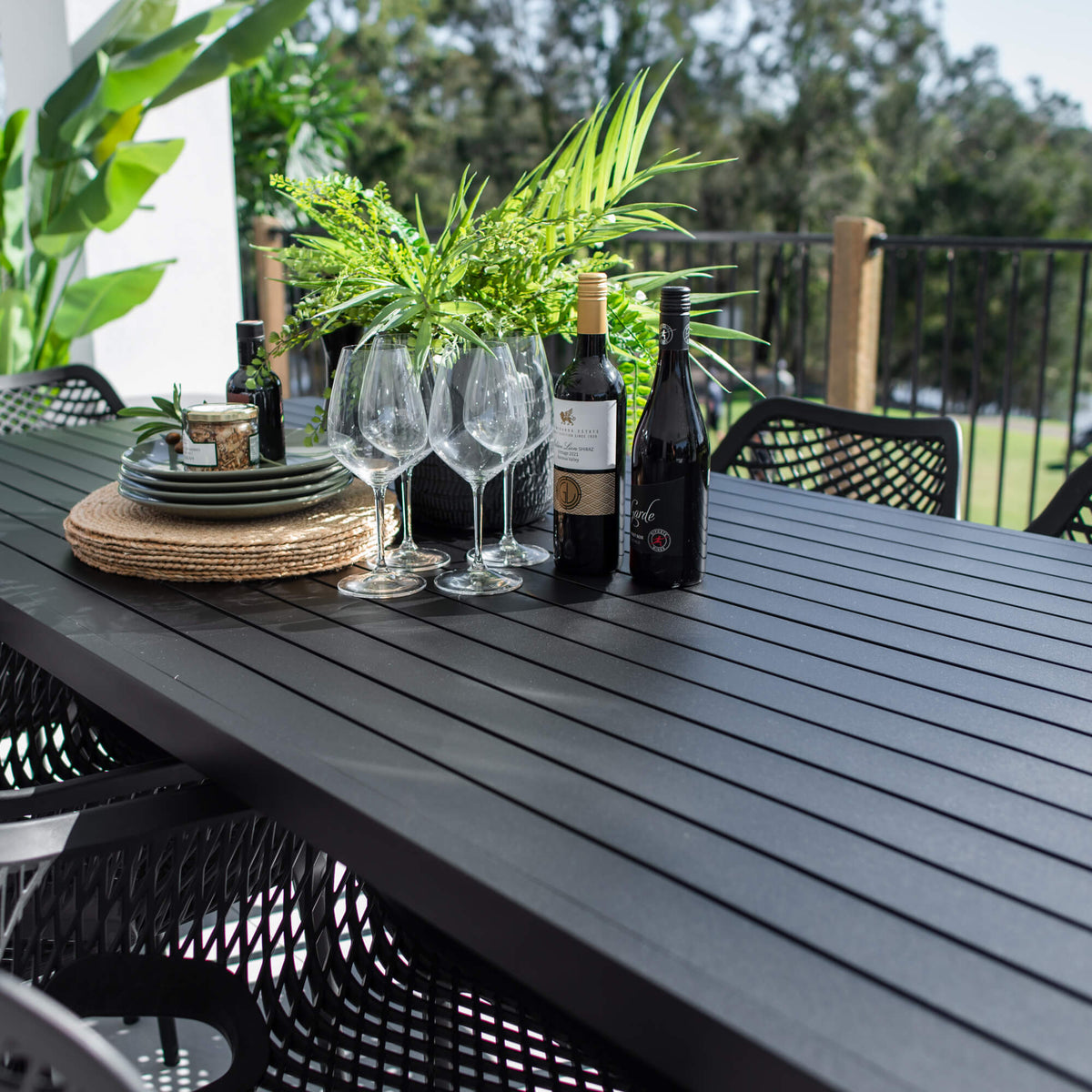 best-outdoor-furniture-Roma XL - Bergen Moon Slat - 9pce Outdoor Dining Set (220x100cm) #color_BLACK