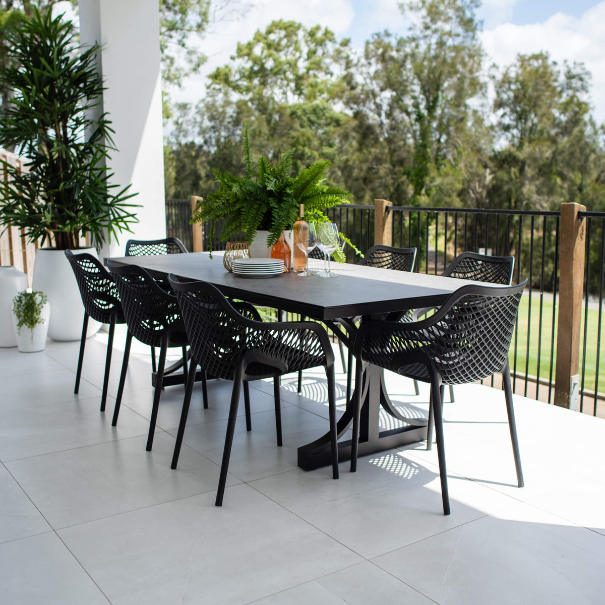 Roma XL - Chester Moon - 9pce Outdoor Dining Set (215cm) Grey Top on White Frame