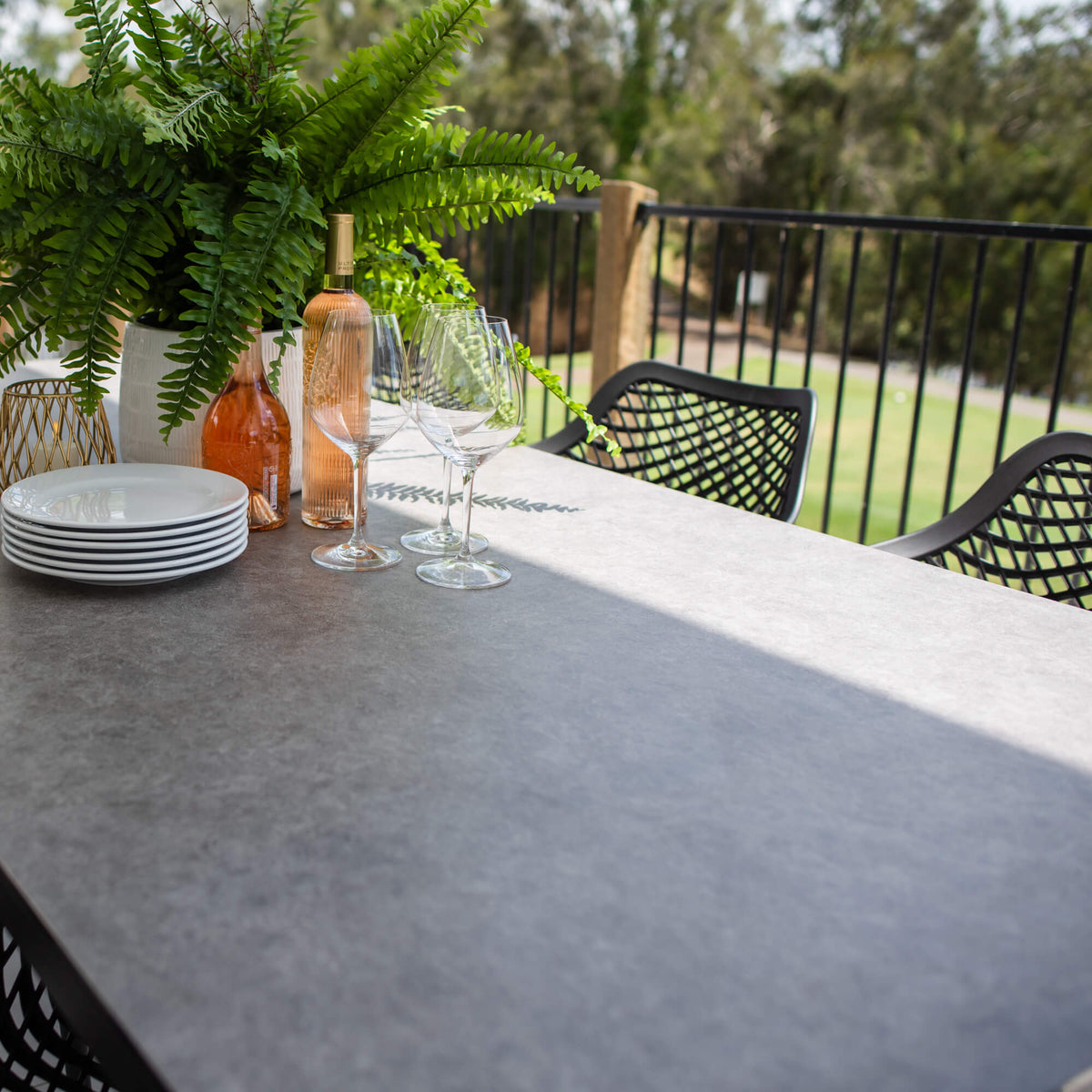 Roma XL - Chester Moon - 9pce Outdoor Dining Set (215cm) Grey Top on White Frame
