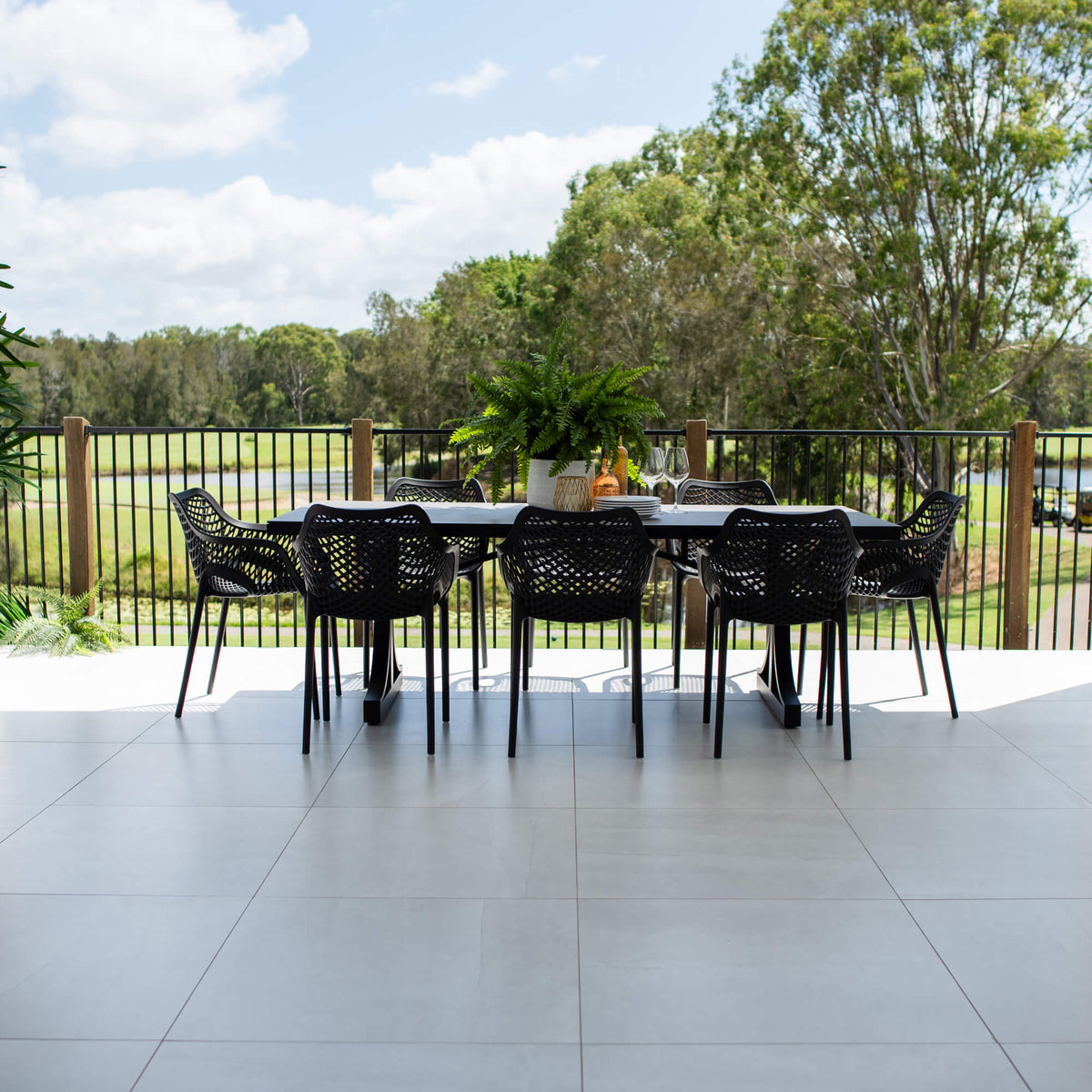 Roma XL - Chester Moon - 9pce Outdoor Dining Set (215cm) Grey Top on White Frame