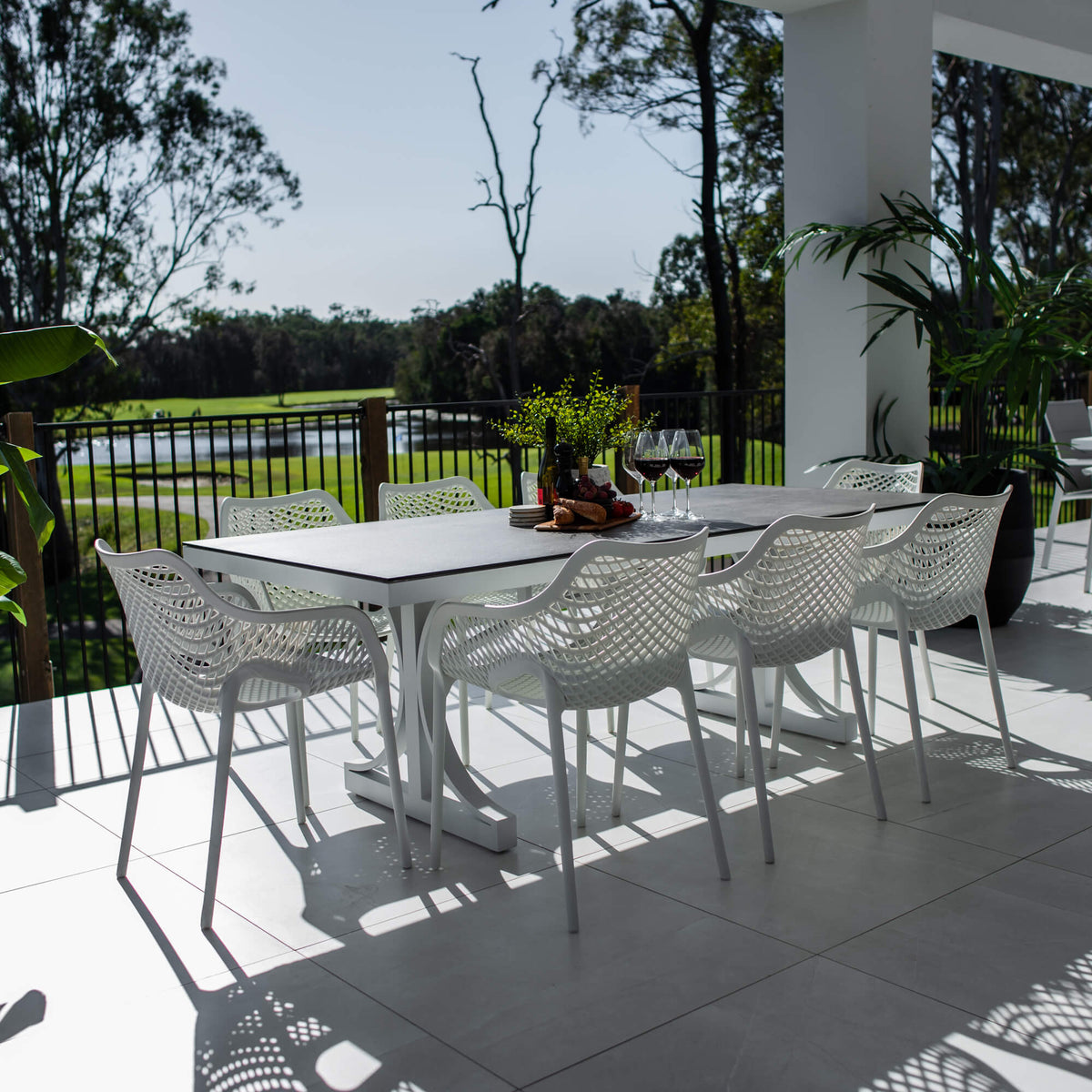 best-outdoor-furniture-Roma XL - Chester Moon - 9pce Outdoor Dining Set (215cm) Grey Top on White Frame #color_BLACK