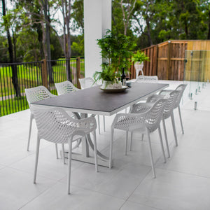 best-outdoor-furniture-Roma XL - Chester Moon - 9pce Outdoor Dining Set (215cm) Grey Top on White Frame