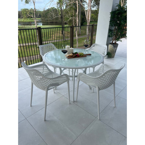 Roma XL/Coventry 105cm - 5pce Outdoor Dining Set White