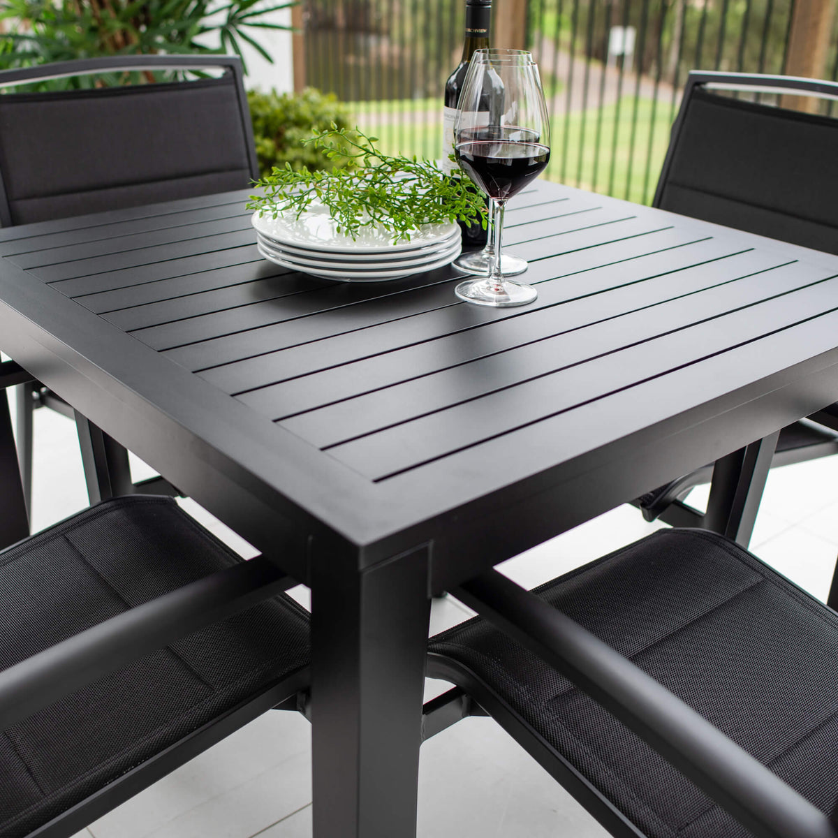 best-outdoor-furniture-Shelby - Alum Slat - 5pce Outdoor Dining Set (90cm) #color_BLACK
