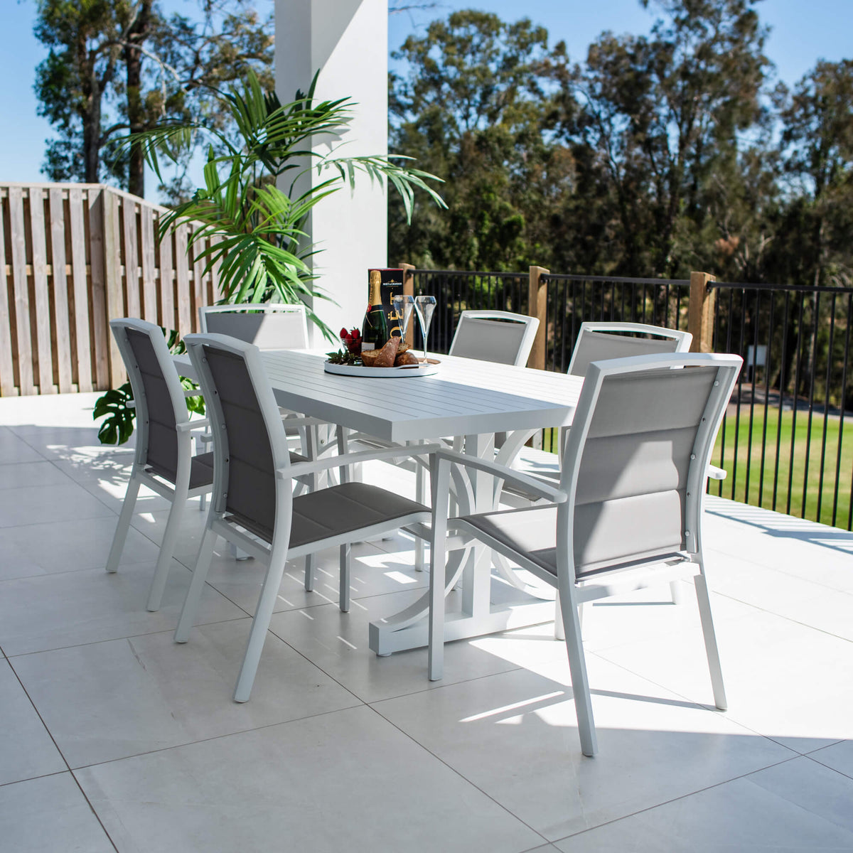 Shelby - Bergen Moon Slat - 7pce Outdoor Dining Set (180cm)