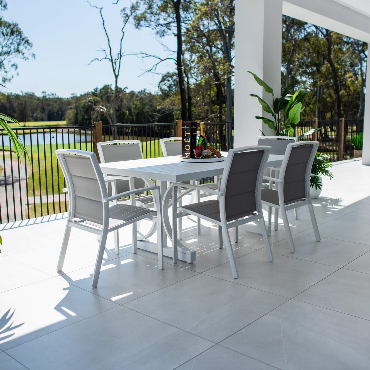 Shelby - Bergen Moon Slat - 7pce Outdoor Dining Set (180cm)