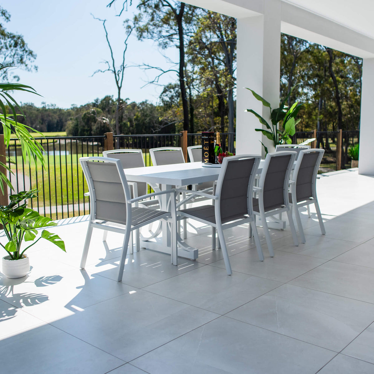Shelby-Bergen Moon Aluminium Slat - 9pce Outdoor Dining Set (220x100cm)