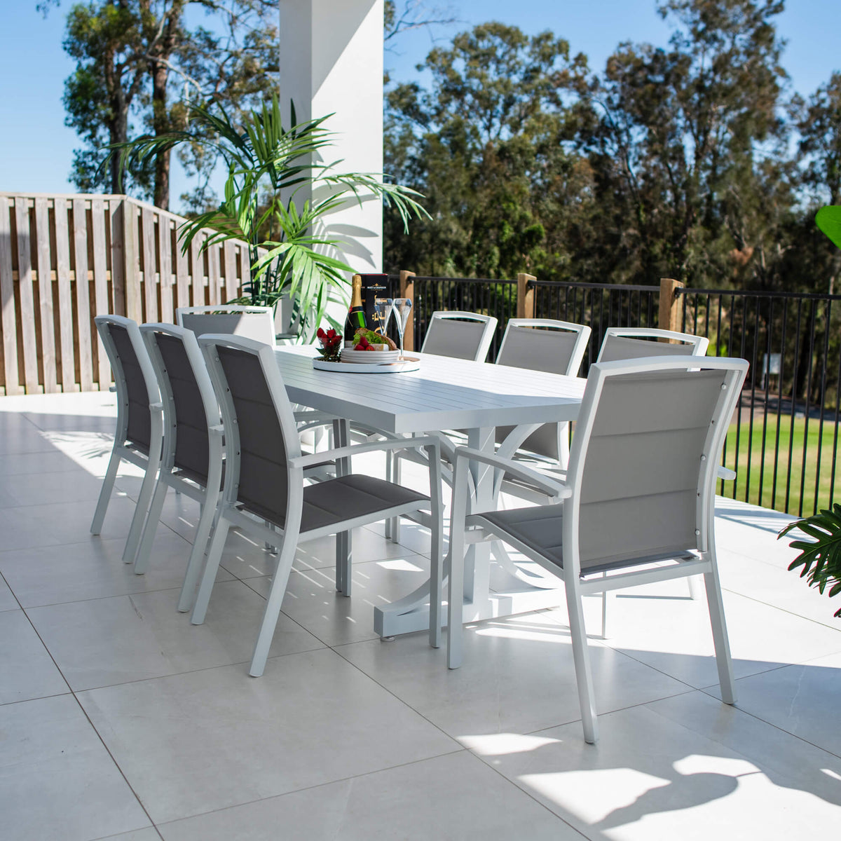 Shelby-Bergen Moon Aluminium Slat - 9pce Outdoor Dining Set (220x100cm)