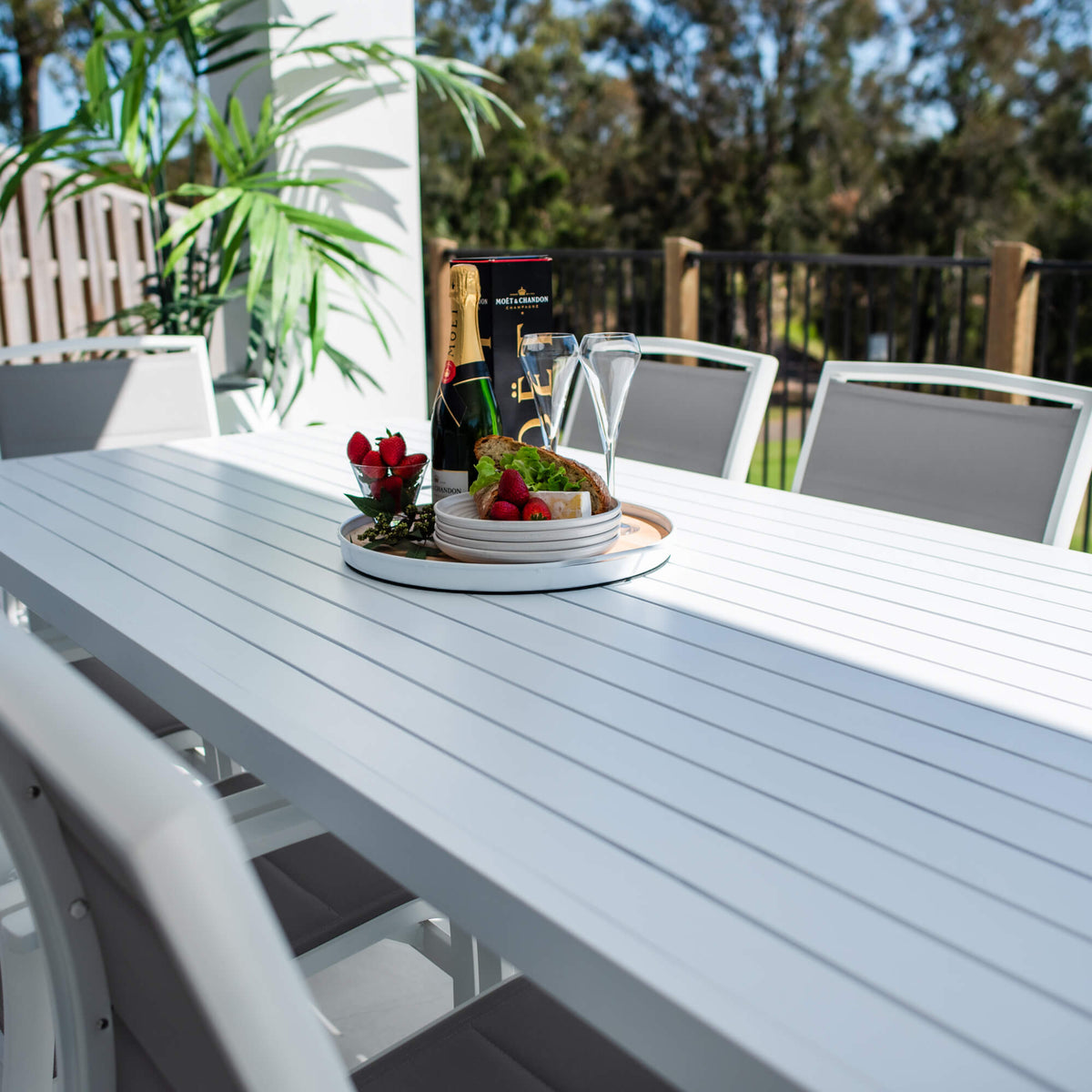 Shelby-Bergen Moon Aluminium Slat - 9pce Outdoor Dining Set (220x100cm)