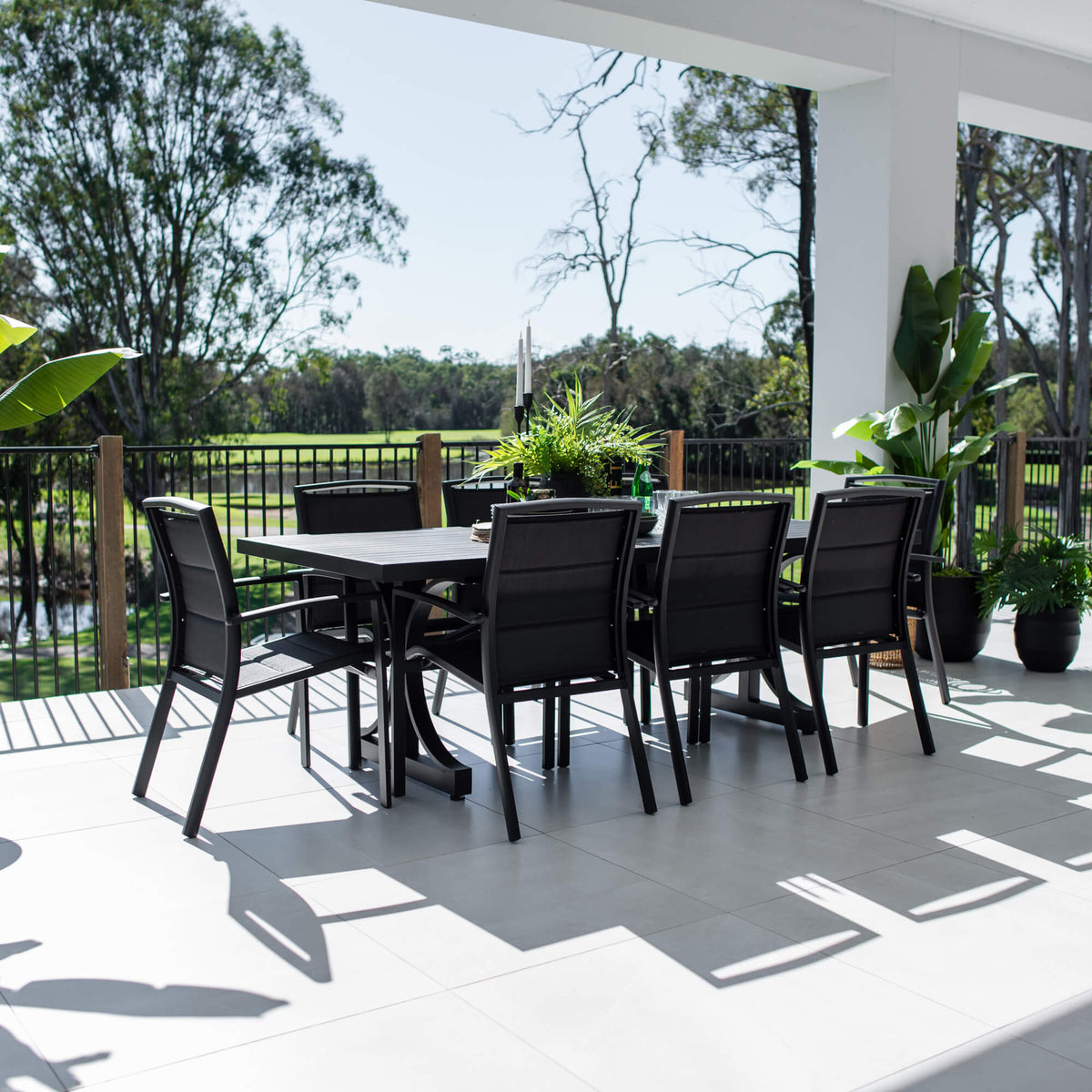 best-outdoor-furniture-Shelby-Bergen Moon Aluminium Slat - 9pce Outdoor Dining Set (220x100cm) #color_BLACK