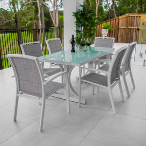 best-outdoor-furniture-Shelby - Coast Moon - 7pce Outdoor Dining Set (150cm) White Grey