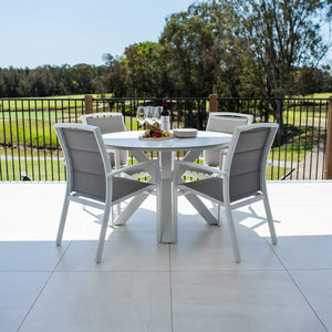 best-outdoor-furniture-Shelby Malibu Round - 5pce (120x120) - Outdoor Dining Set #color_WHITE