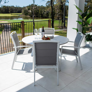 best-outdoor-furniture-Shelby Malibu Round - 5pce (120x120) - Outdoor Dining Set #color_WHITE