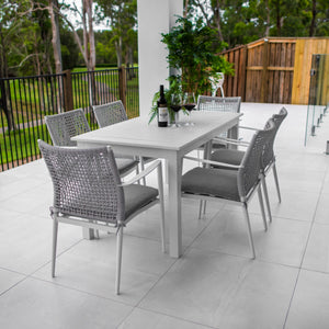best-outdoor-furniture-Vienna Rope - Alum Slat - 7pce Outdoor Dining Set (150cm) White Grey