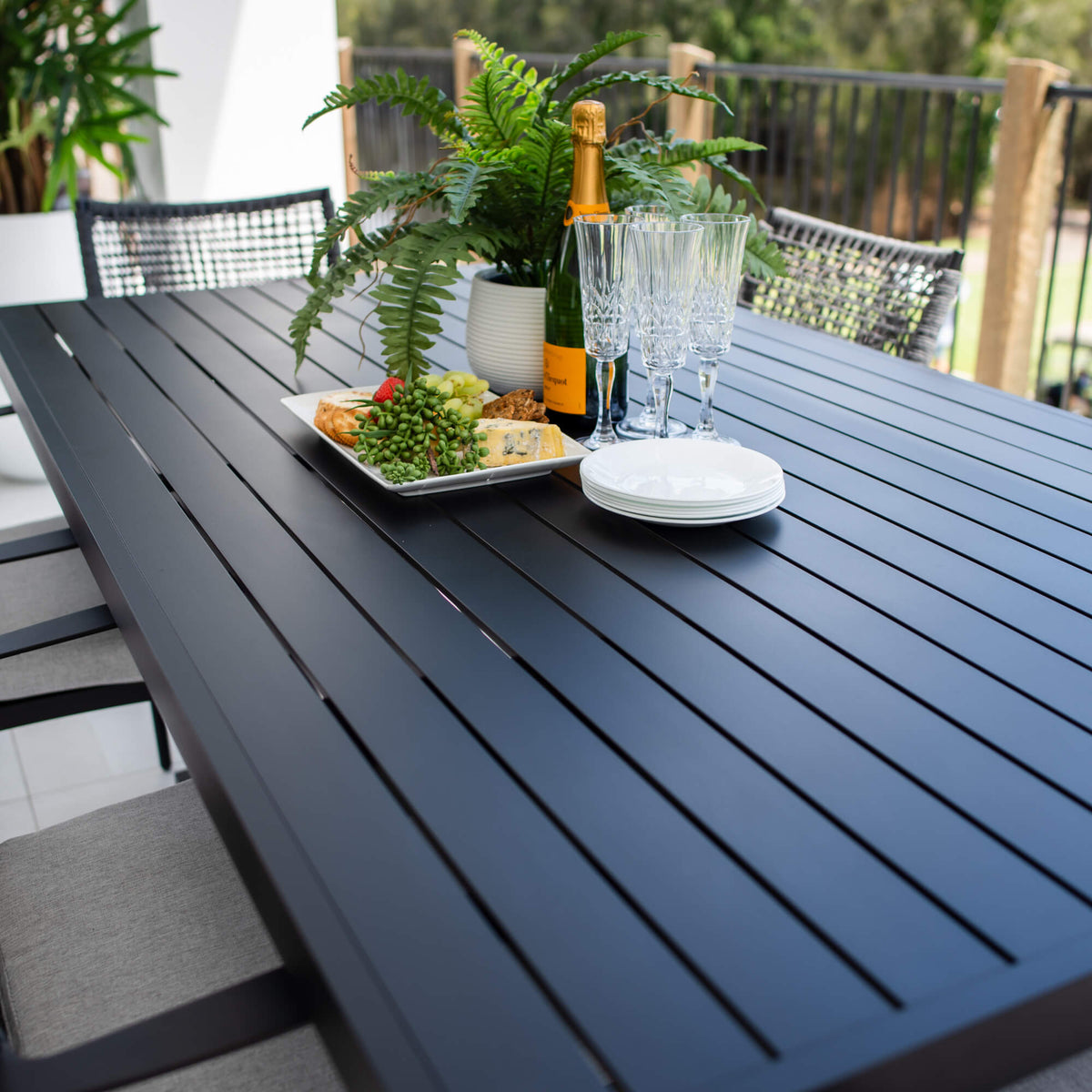 best-outdoor-furniture-Vienna Rope - Bergen Moon Slat - 7pce Outdoor Dining Set (180cm) #color_BLACK