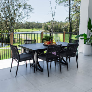 best-outdoor-furniture-Vienna Rope - Bergen Moon Slat - 7pce Outdoor Dining Set (180cm) #color_BLACK